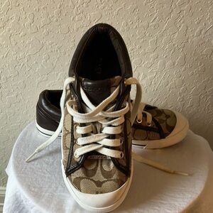 Coach: Brown Francesca (A5209) Canvas Fashion Lace Up Sneakers- 6